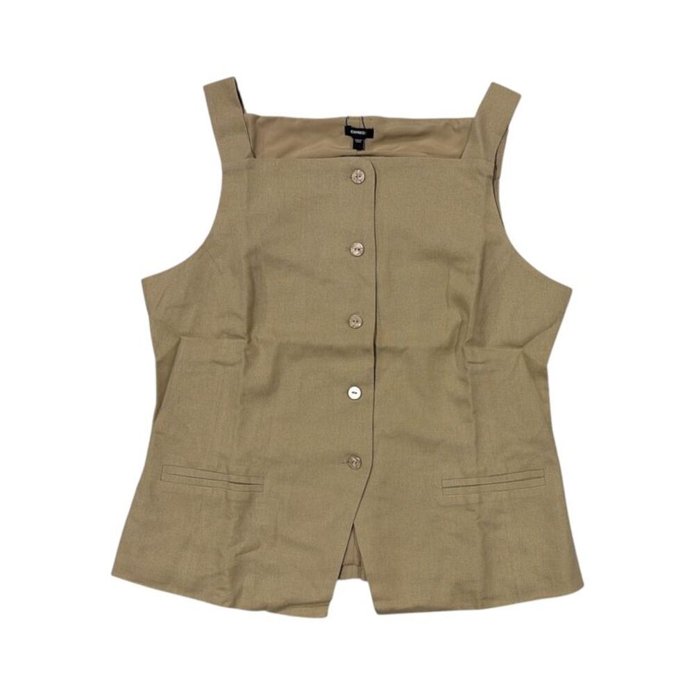 Express Women's Lightweight Slim Fit Linen Blend Button-Up Tank Top - Tan